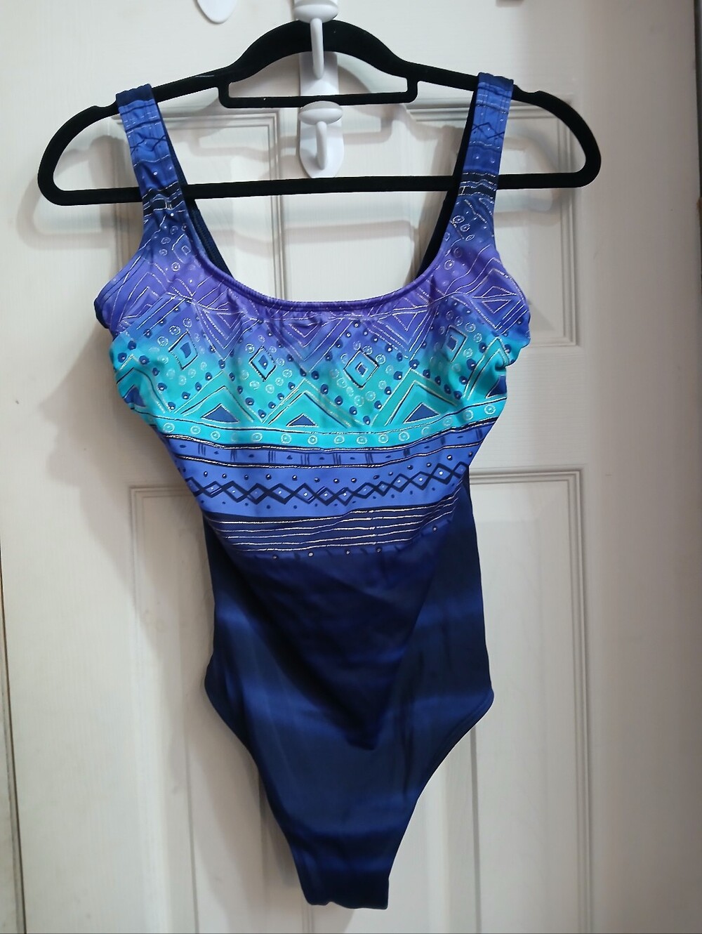 Vtg Robby Len Swim fashions Blue One-Piece High Cut Swimsuit Swimming Size 10